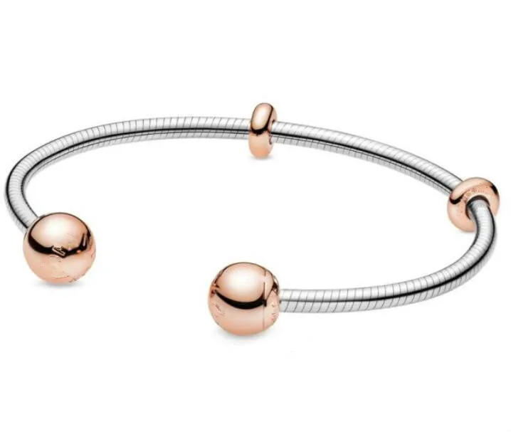 925 пробы серебряный браслет из розового золота с цепочкой в виде змеи, стильный Открытый браслет с бусинами, шарм, сделай сам, Модная европейская бижутерия