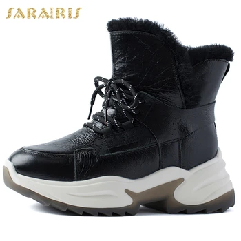 

Sarairis New Arrivals 2020 Genuine Cow Leather Platform Ankle Boots Woman Shoes Lace Up Comfortable Shoes Women Boots