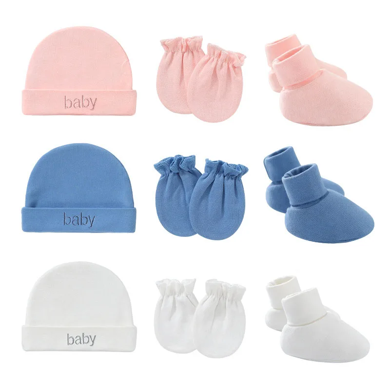 3PcssetNewbornBabyHatGlovesSocksSetSolidColorSoftCottonBaby