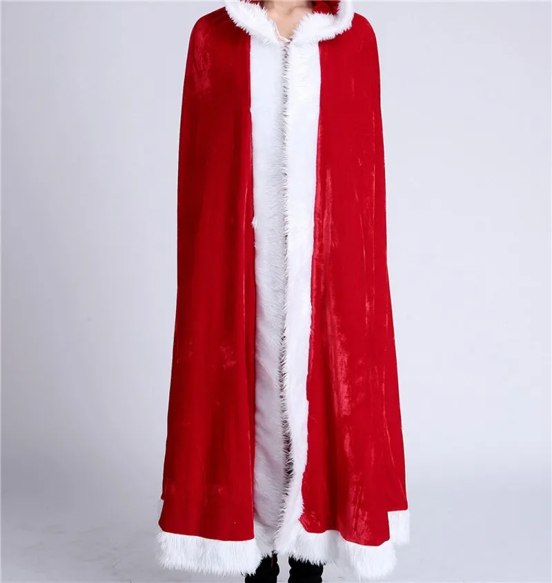 Женский Рождественский Санта-Клаус, сексуальный плащ, флок, Рождественский красный костюм с капюшоном, свадебная накидка, плащ, женское платье, накидка, зимняя Свадебная