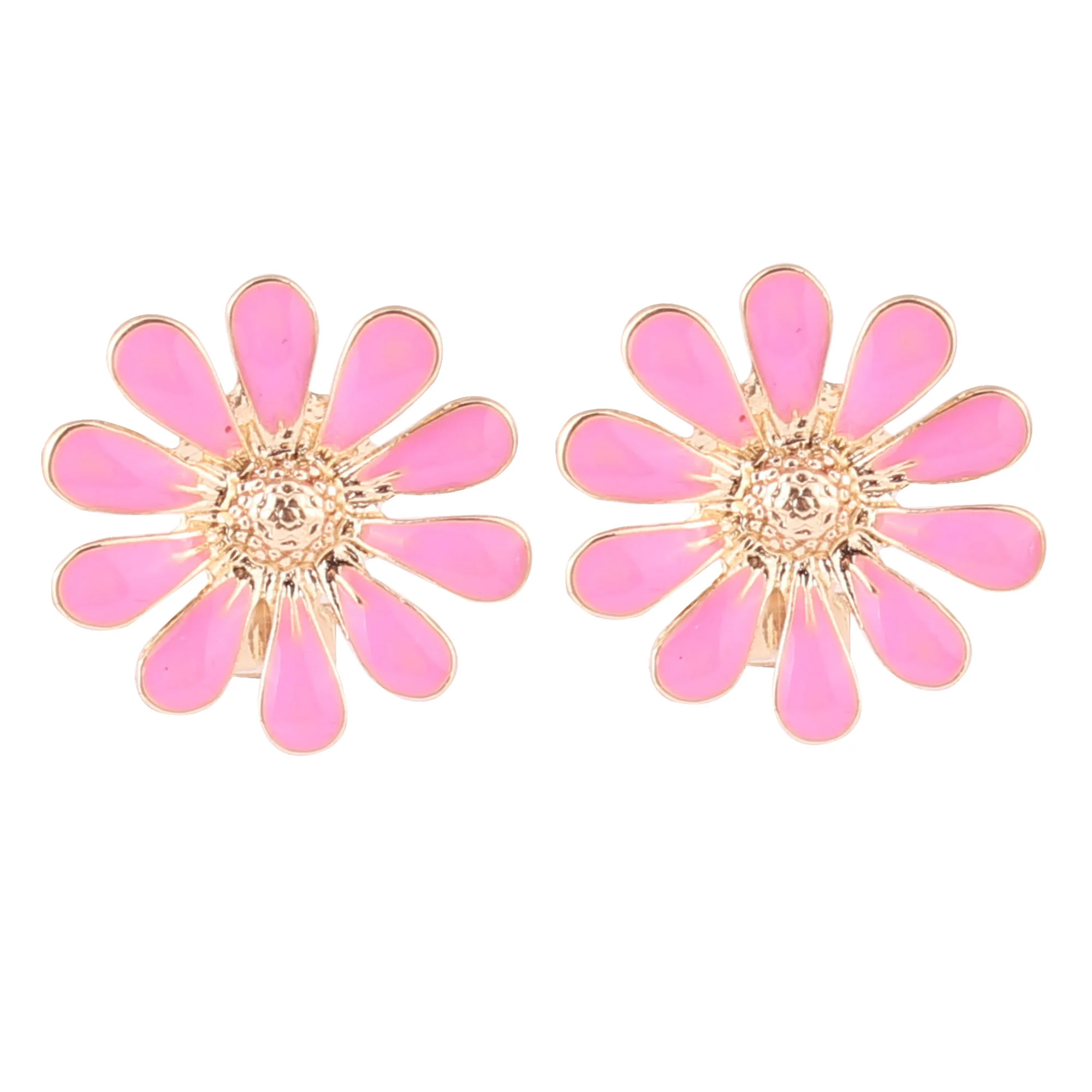 GRACE JUN New Spring Style Enamel Flower Shape Clip on Earrings Non