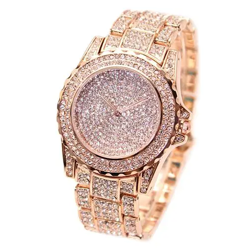 

Fashion Cool Golden Bracelet Watch Women High-end Lots of Rhinestones Inlaid Life Distinguished Quartz Watch Clock reloj mujer