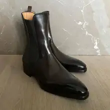 

Black Man Casual Low Heel Chelsea Boots PU Leather تشيلسي أحذية للرجال Челси (сапоги) Bottes De Chelsea Pour Hommes AQ499