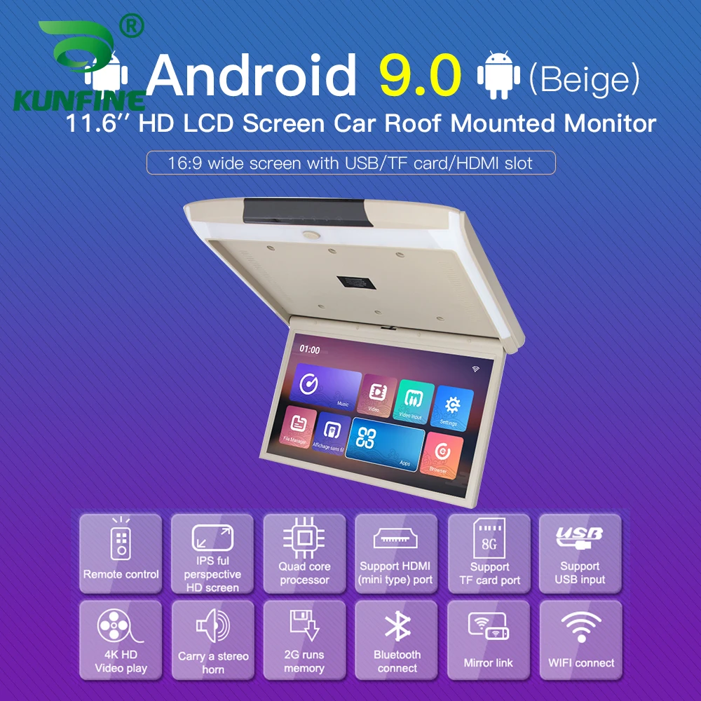 US $191.70 116 Inch Display Digital Screen Android 90 Car Roof Monitor LCD Flip Down Screen Overhead Multimedia Video Ceiling Roof Mount