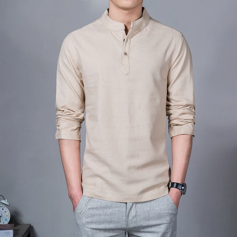2020 New Spring summer Long sleeved Shirt Men Large Size Shirt Men Cotton and Linen Casual 5