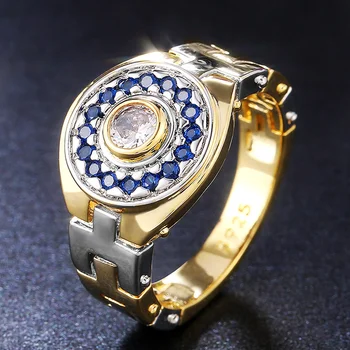 

Huitan Fashion Watch-shaped Women Wedding Rings Two Tone Design Brilliant Cubic Zirconia Unique Female Rings Engagement Jewelry
