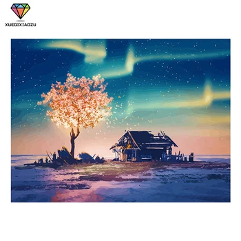 

XUEQIXIAOZU 5D DIY Painting Full Round Diamond Pretty Beautiful View Picture Cross Stitch Mosaic Picture Rhinestones Embroidery