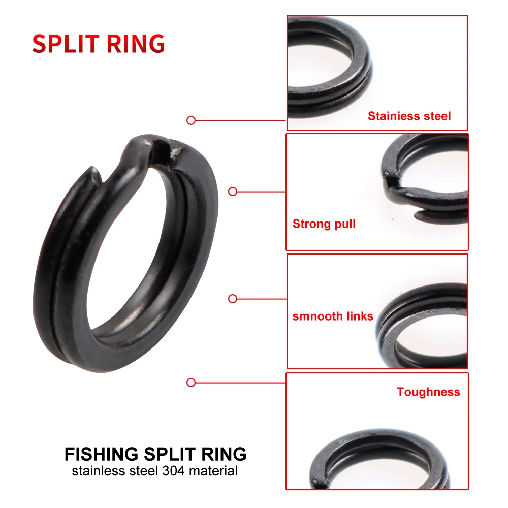 50pcs/lot Black Fishing Double Ring Connector Stainless Steel Split Ring  Diameter from 4mm to 12mm Heavy Duty FishingAccessories