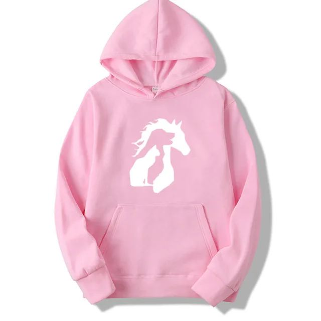 Pink-W Новинка, толстовка с принтом милых животных, лошадок, собак, кошек, женская модная уличная одежда, толстовки, женская одежда харауку, Прямая поставка - Цвет: Pink-W