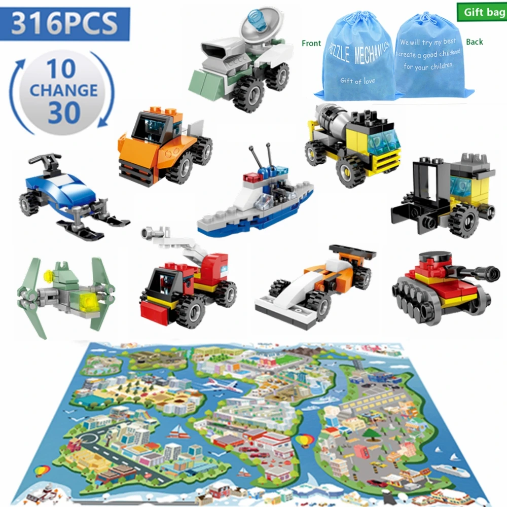

Enlighten Building Blocks City Cars Street Sweeper Police Stacking Toys Aircraft City Engineering Mini Boat Boy Gift-No Box