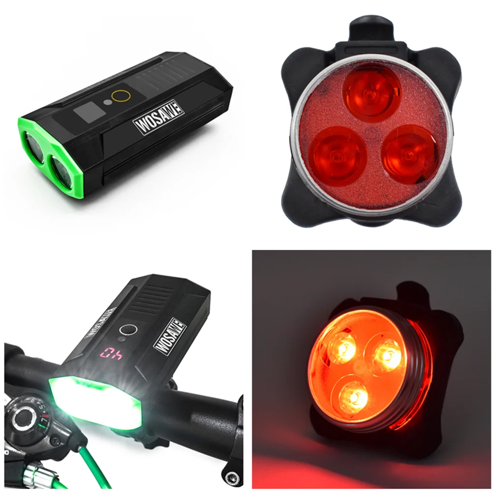 WOSAWE Bicycle Lights Rear Tail Sets Waterproof Headlights Built-in Battery USB Rechargeable Bike Front Led Lamp Taillights Kit