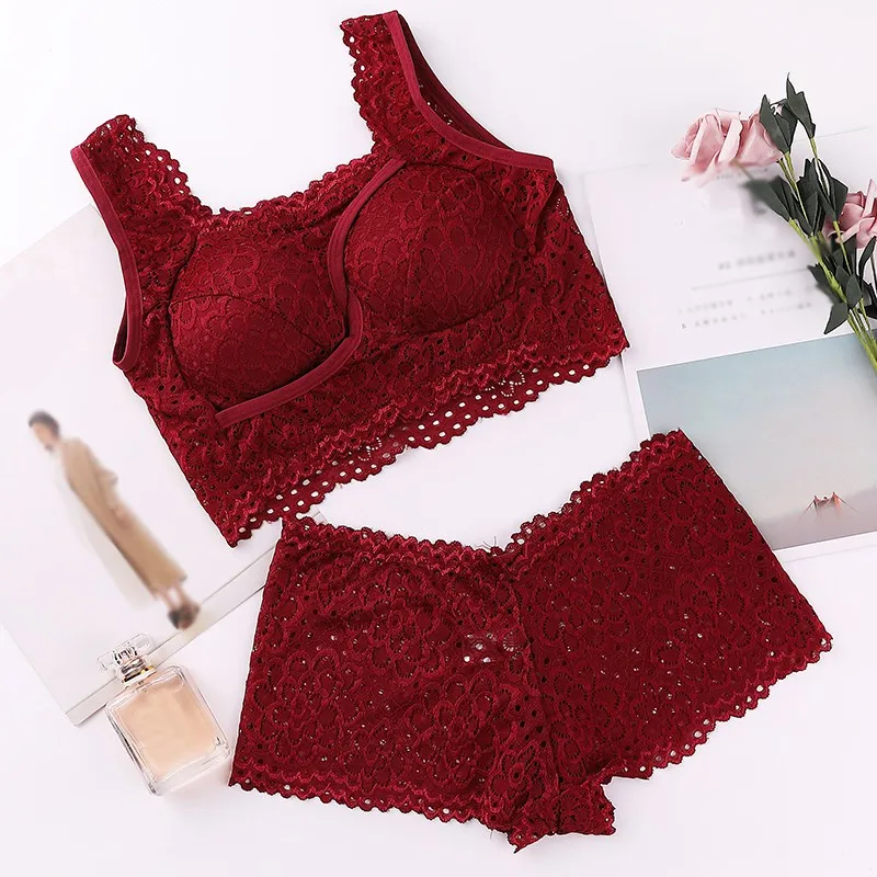 Sexy Lingerie pink underwear Floral Lace Hollow Out Transparente Bra Panties Set underwear set women japanese fashion conjunto