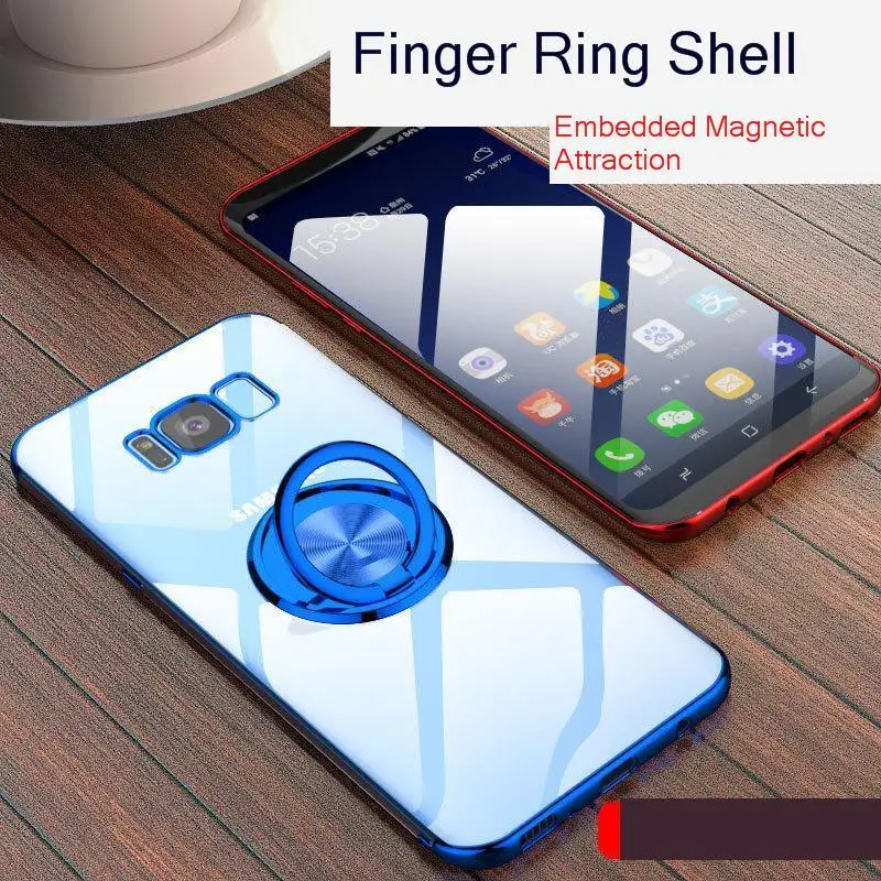 

Clear Transparent Magnet Soft Phone Case For Samsung S10 S9 S8 Plus SCover With Ring Holder Plating Back shell For A7 2018