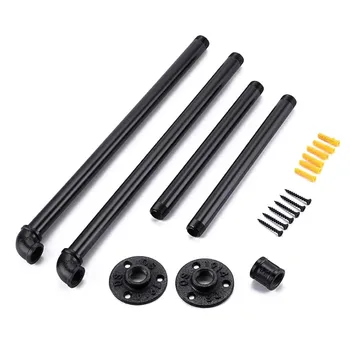 

Wall Mounted Multipurpose Industrial Pipe 2 Base Rustic Home Clothes Rack Space Saving Black Detachable Easy Install Bedroom