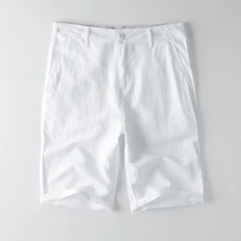 Летние и осенние мужские шорты льняные Прямые повседневные шорты для мужчин одноцветные модные брендовые шорты мужские трендовые короткие мужские 30-38 размер