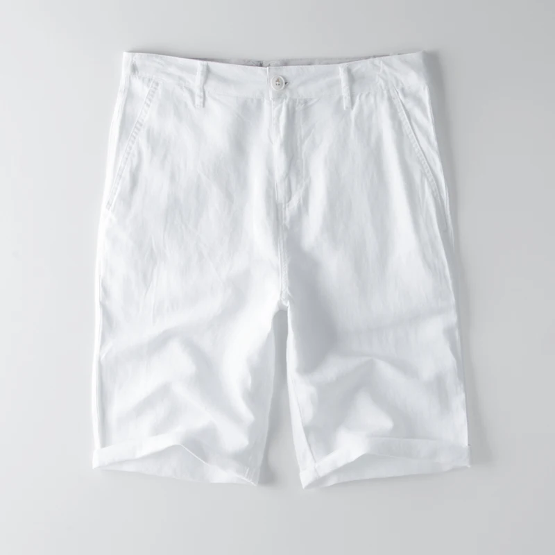

2019 Summer and autumn men shorts linen straight casual short for men solid fashion brand shorts men trend short male 30-38 size