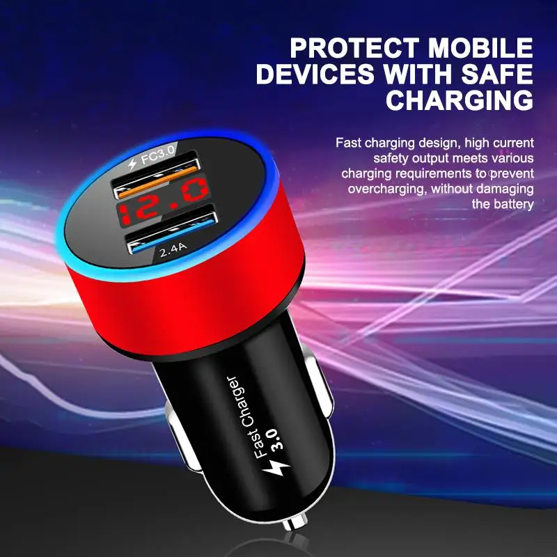 AOZBZ Высокое качество Быстрая зарядка 3 0 USB lcd цифровое автомобильное зарядное