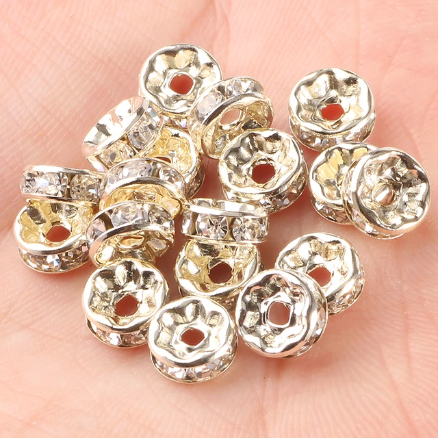 50Pcs/Lot 4/6/8mm Gold/Silver Color Rhinestone Rondelles Crystal Beads  Loose Spacer Beads for DIY Jewelry Making Accessories