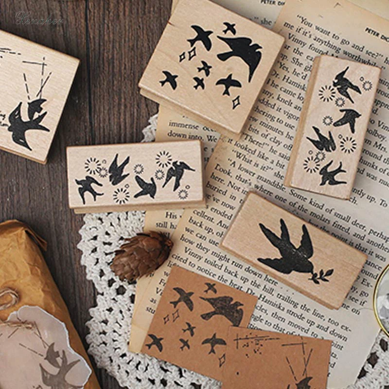 XINAHER старинные животные Ласточка штамп DIY деревянные и резиновые штампы для
