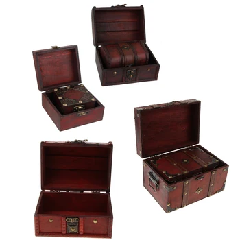 

2Pcs Vintage Ethnic Wooden Lock Large Small Jewelry Necklace Storage Box Holder