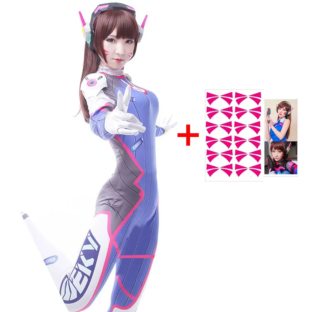 Dva Cosplay CostumeGame Overwatch Female/Women/Girls Lycra 3D Printing Spandex Halloween Party Zentai Wig Suits Gun D.Va cos - Цвет: Package 8