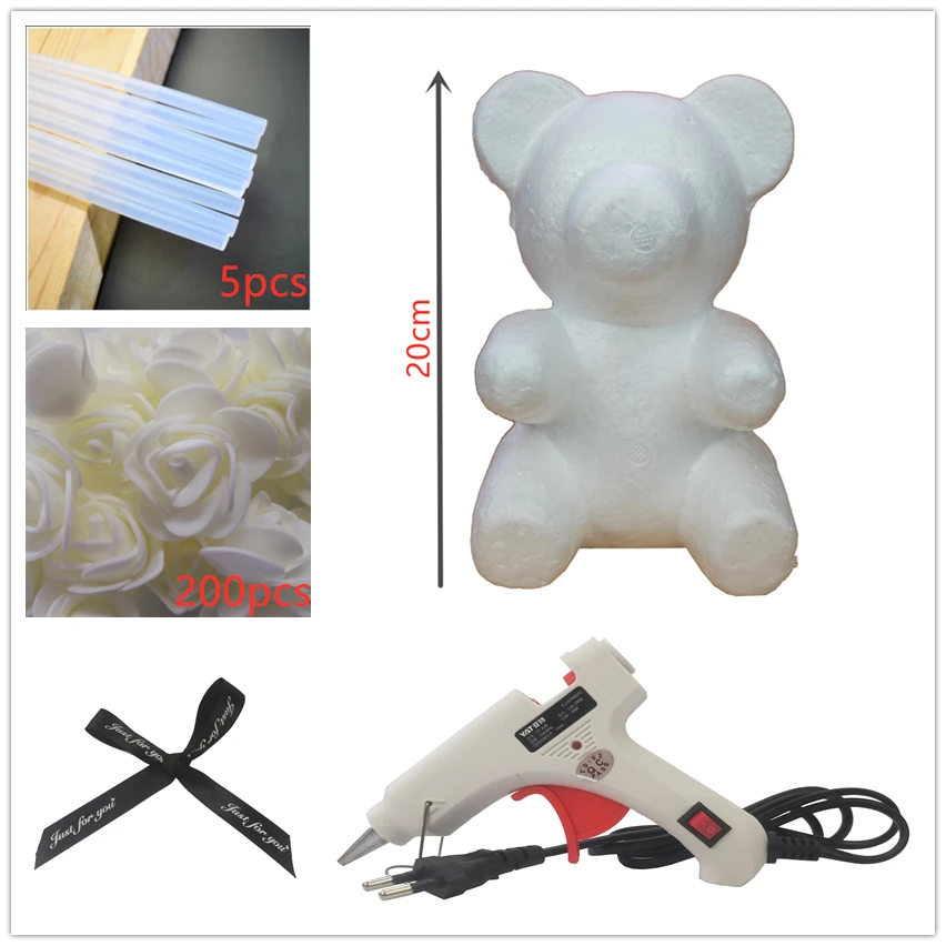 20cm Milky white Подарки "сделай сам", розовые аксессуары в виде мишки, мешок из пены, форма для медведя, 200 шт, ПЭ, искусственные розы, цветы, головки, роза, медведь для влюбленных - Цвет: 20cm Milky white