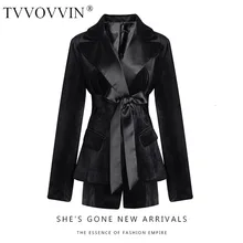 TVVOVVIN, бархатный маленький костюм, весна, новинка, двойной подол, длинный, для путешествий, черный, Тонкий Блейзер, L857