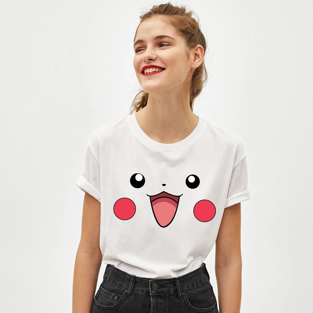 

Summer Casual T-shirt For Women Pikachu Printing Short Sleeve Tees lady Cotton Tshirt Girl's Fashion Cute Short-sleeve Tee Shirt