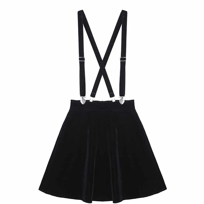 

Japanese kawaii fashion new Women Skirt Harajuku Velvet Punk Love Clip Strap Skirt For Female Ladies All-match Mini Skirts Black