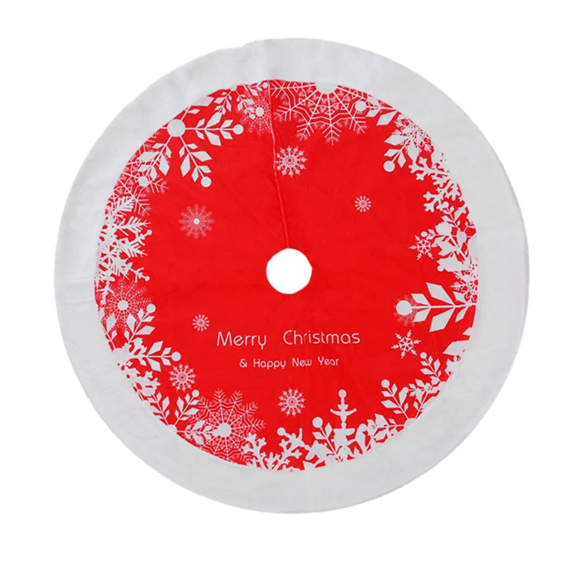 

122cm Letters Print Christmas Tree Skirt Classic Plush Faux Fur Xmas Tree Skirts Floor Mat New Year Gift Home Party Decorations