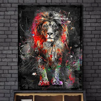 Abstract Graffiti Art Lion Painting Printed on Canvas 3