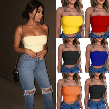 

Imcute Brand Women Sexy Off Shoulder Casual Solid Wrapped Chest Bralet Female Tank Top Womens Cami Crop Tops 2019 Club Tanks