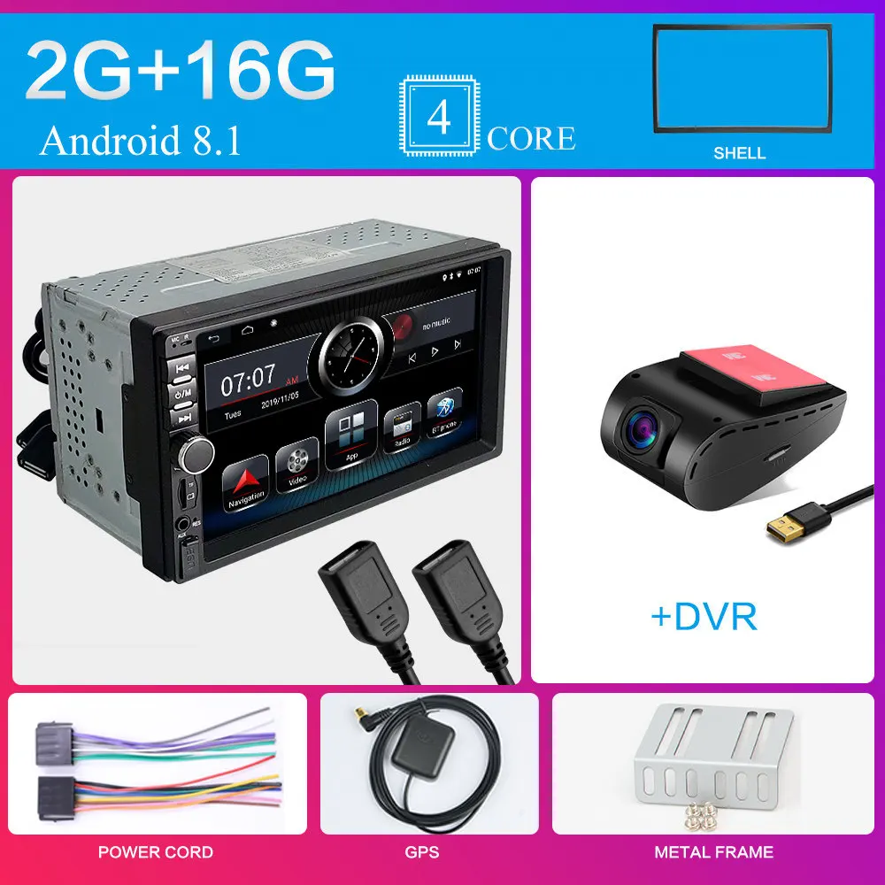 Фиолетовый Автомагнитола 2 Din Android 8,1 ram 2G rom 64G gps навигация Авторадио WiFi FM AM RDS DAB ISDB ТВ Автомобильный мультимедийный плеер 2DIN - Цвет: Фиолетовый