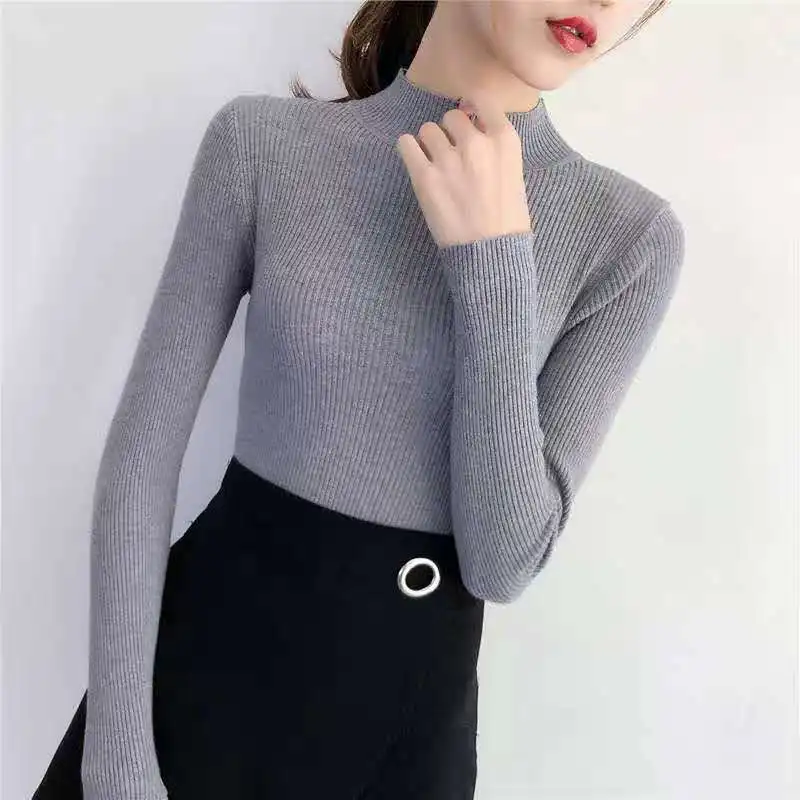 

Southeast Asian Hot Style Core-Spun Half Turtleneck Sweater Women In Spring And Autumn Wear Thin Slim-Fit Base Knitted Top