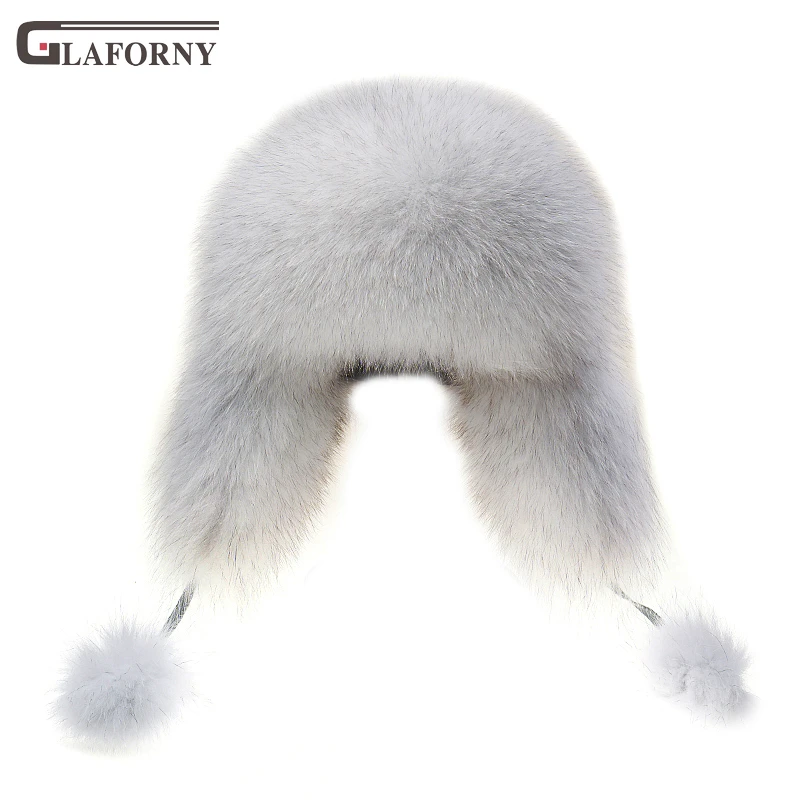 Glaforny women solid dome Leifeng leather hat winter Korean version female warm thickened fur hat children fox fur togue