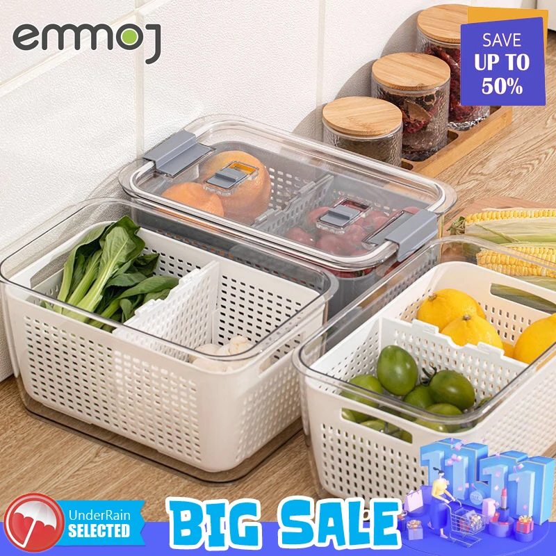 New Refrigerator Fresh Box Creative Drain Fruit And Vegetable Storage Box Double Sealed Kitchen Drain Basket