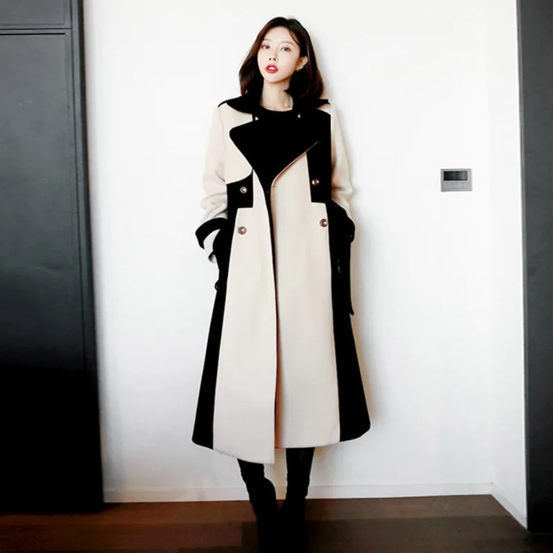 

2020 Woman Jacket Temperament Long Overknee Woolen Loose Free Harajuku Eiyovii Veste Manteau Femme Hiver Windbreaker Tweed Coat