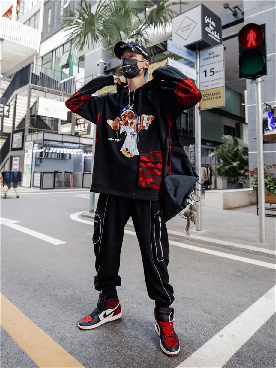 Мужские лоскутные толстовки уличная камуфляжная Толстовка Harajuku цветная толстовка с капюшоном модная Осенняя мужская HZ214