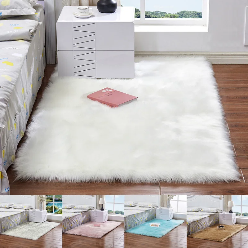 

Faux Wool Sofa Carpet Mat Whole Wool Cushion Living Room Bedroom Long Plush Blanket Baby Nursery Childrens Room Rug AUG8