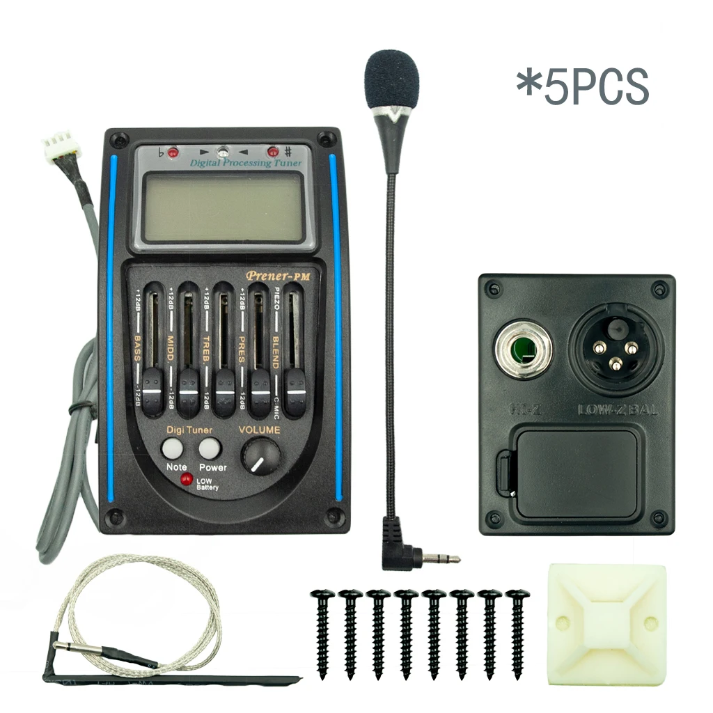 

5PCS 5 Band Acoustic Guitar EQ Preamp Prener-PM 5-Band EQ Equalizer Pickup Tuner LCD W/ Microphone