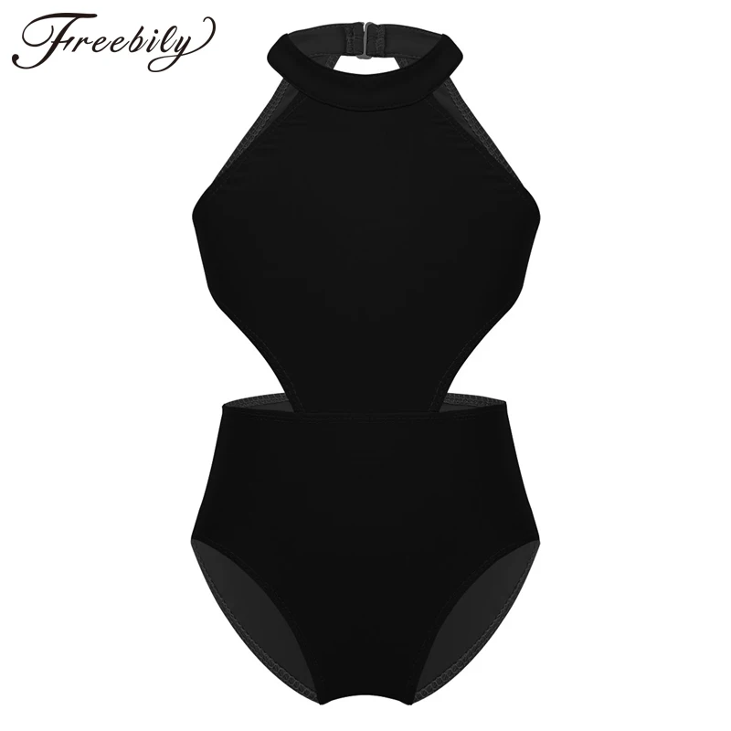 

Kids Girls Ballet Dance Class Costume Sleeveless Halter Cutouts On Waist Ballet Gymnastics Leotard Jumpsuit Stage Dance Wear