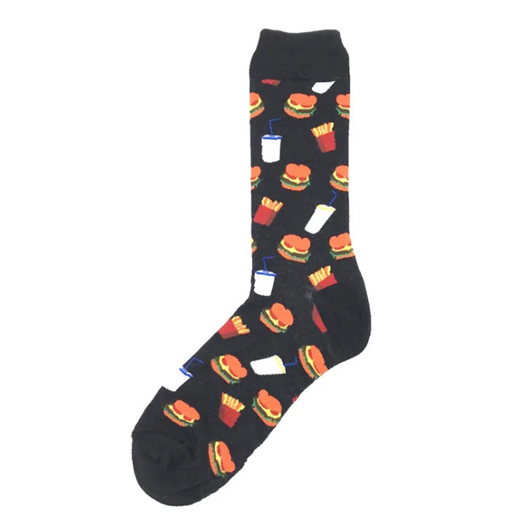 Женские Мужские носки, забавные Гольфы с рисунками из мультфильмов, носки гамбургер, супер пиво фри, повседневные носки