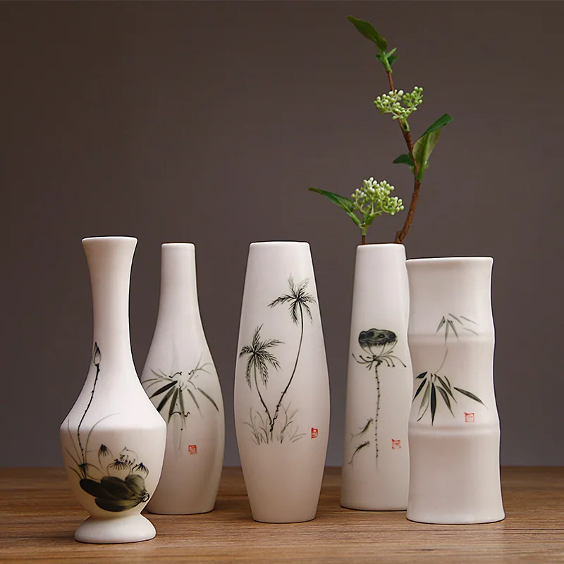 

Classic hand-painted vase Chinese white matte water culture vase flower device creative Small Vase ornament