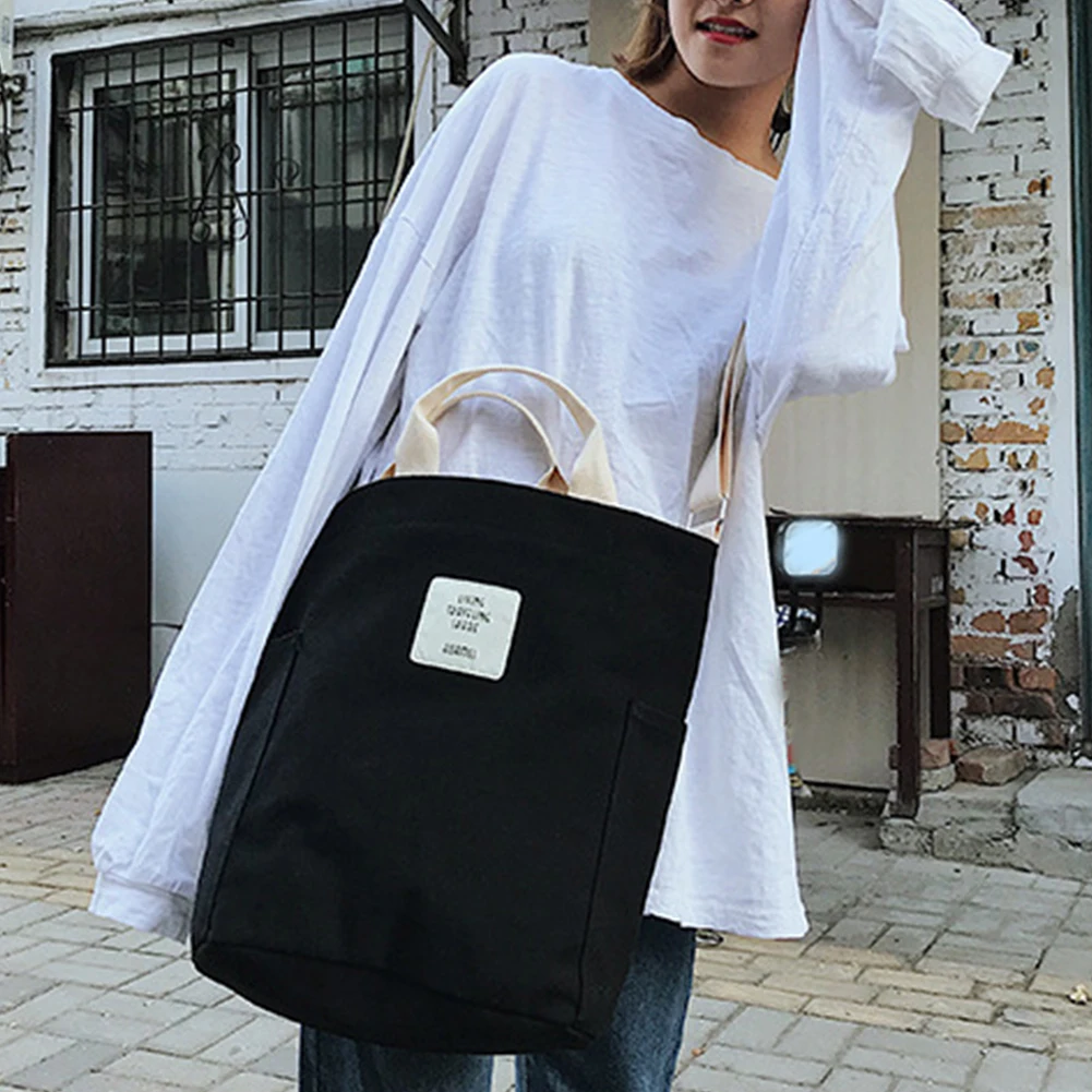 

Women Large Capacity Reusable Shoulder Bag Canvas Adjustable Strap Wear Resistant Daily Shopping Tote Korean Style Causal Zipper