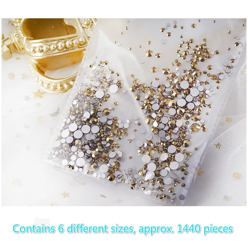 Nail Ornaments Bagged Mixed Water Diamond Mine Gold Mine Silver Transparent Flat Drill Ab Nail Paste Drill 1440pcs - Цвет: mine gold