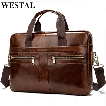 

WESTAL bag men's leather laptop bag men's briefcase handbag men's genuine leatehr/shoulder bag office computer bag for men 2019