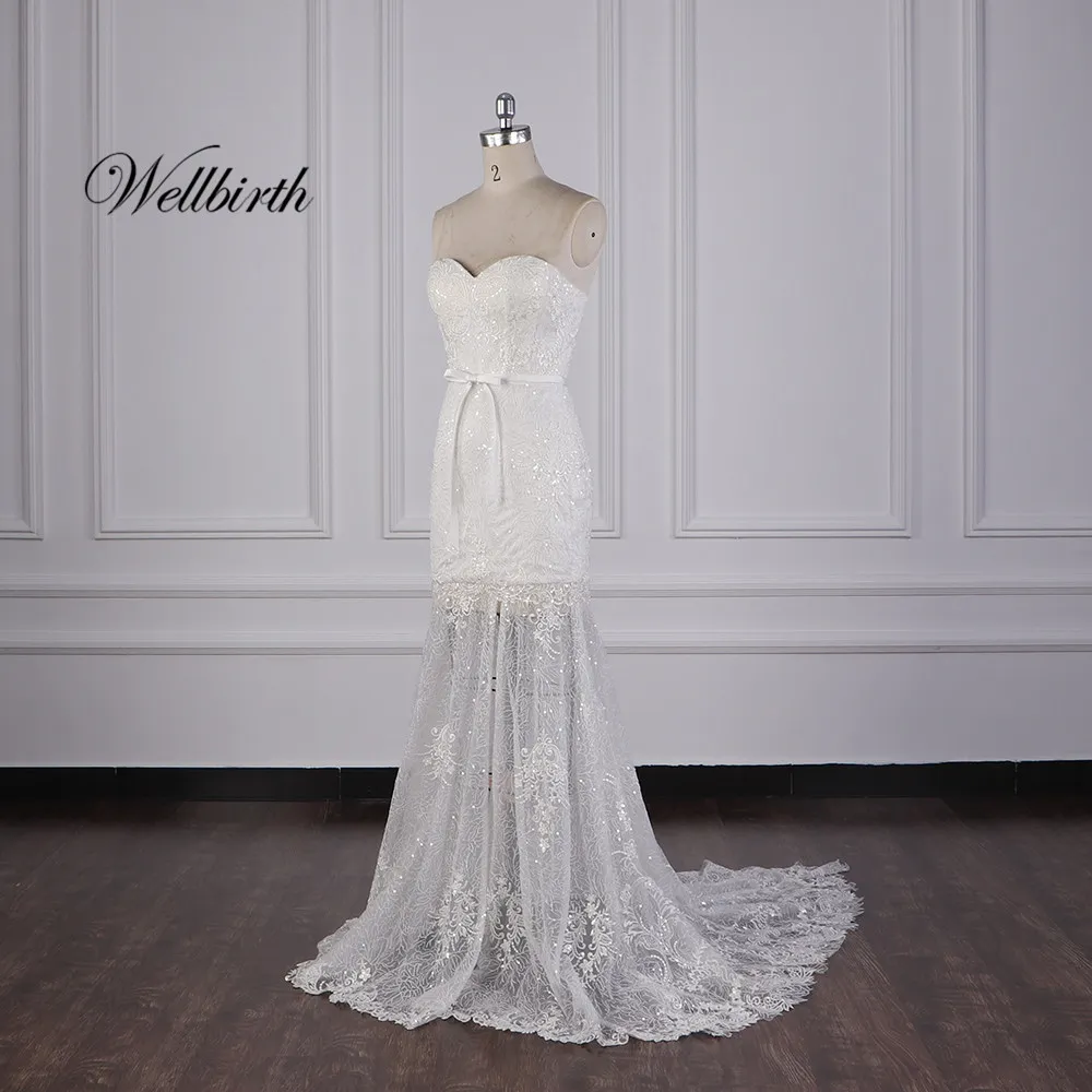 Реальное изображение Wellbirth Vestido de novia милое zippber сзади Русалка свадебное платье с открытыми плечами свадебное платье