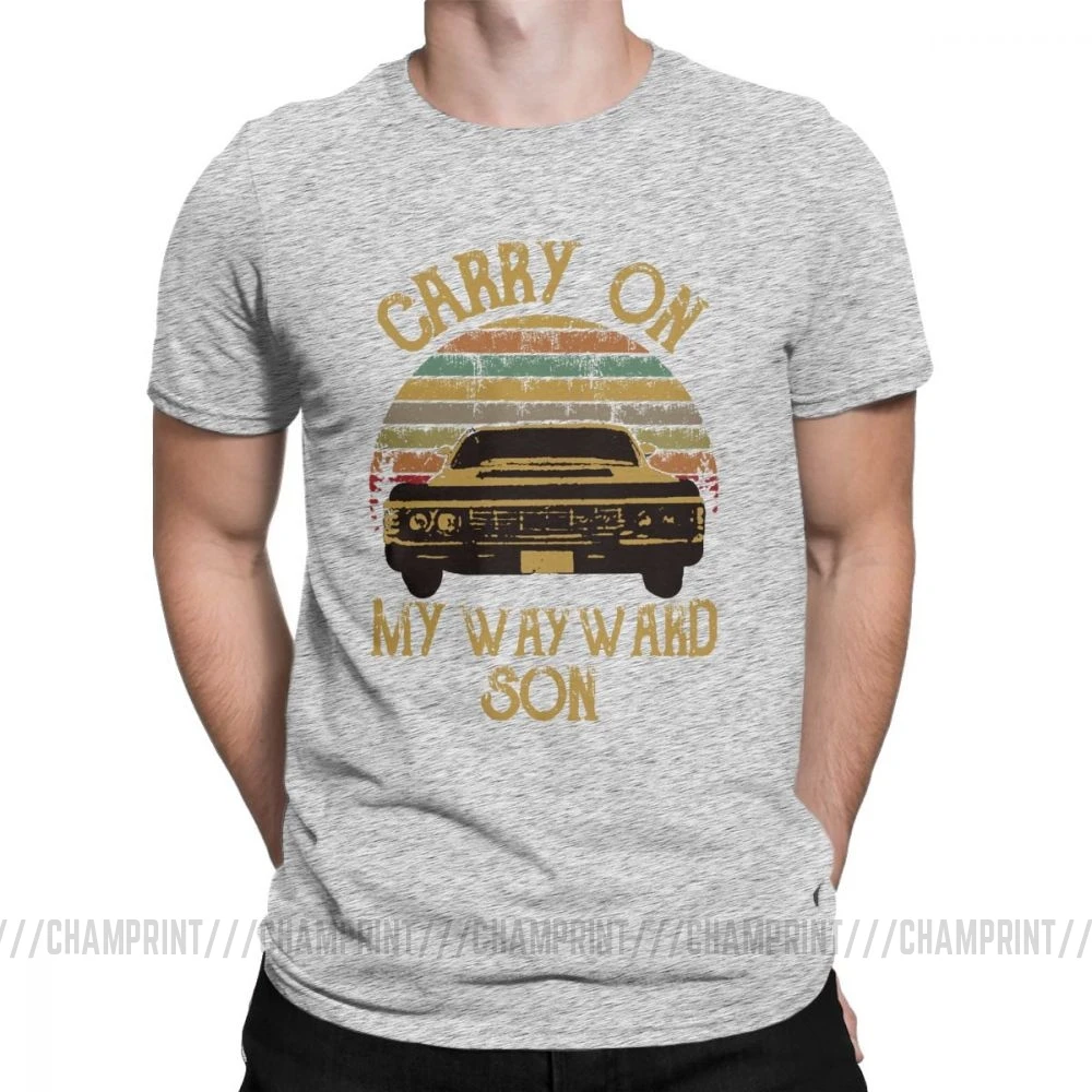 Футболки «Сверхъестественное» винтажные мужские футболки Carry On My wayard Son Dark Heather Уникальные футболки хлопковая одежда с принтом - Цвет: Серый