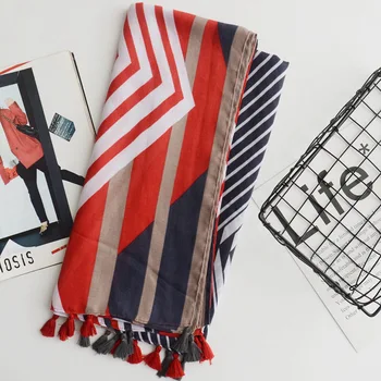 

A wavy striped cotton scarf summer beach vacation sun-wearing shawl beach towel silk scarf