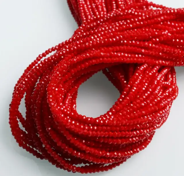 1mm/150-160pcs/strand  2mm/180-190pcs/strand Crystal Rondell Faceted Glass Beads Small Beads Sead Beads for Jewelry Making Diy 21 bright red
